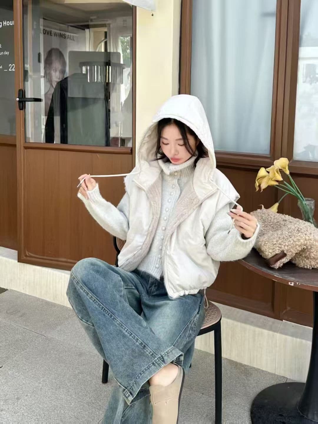 선물 화물 양면 착용 모피 베스트 여성 코트 겨울 착용 가져 가라. 솜을 넣은 후드 한국 스타일 조끼 맨위 상세 이미지 2