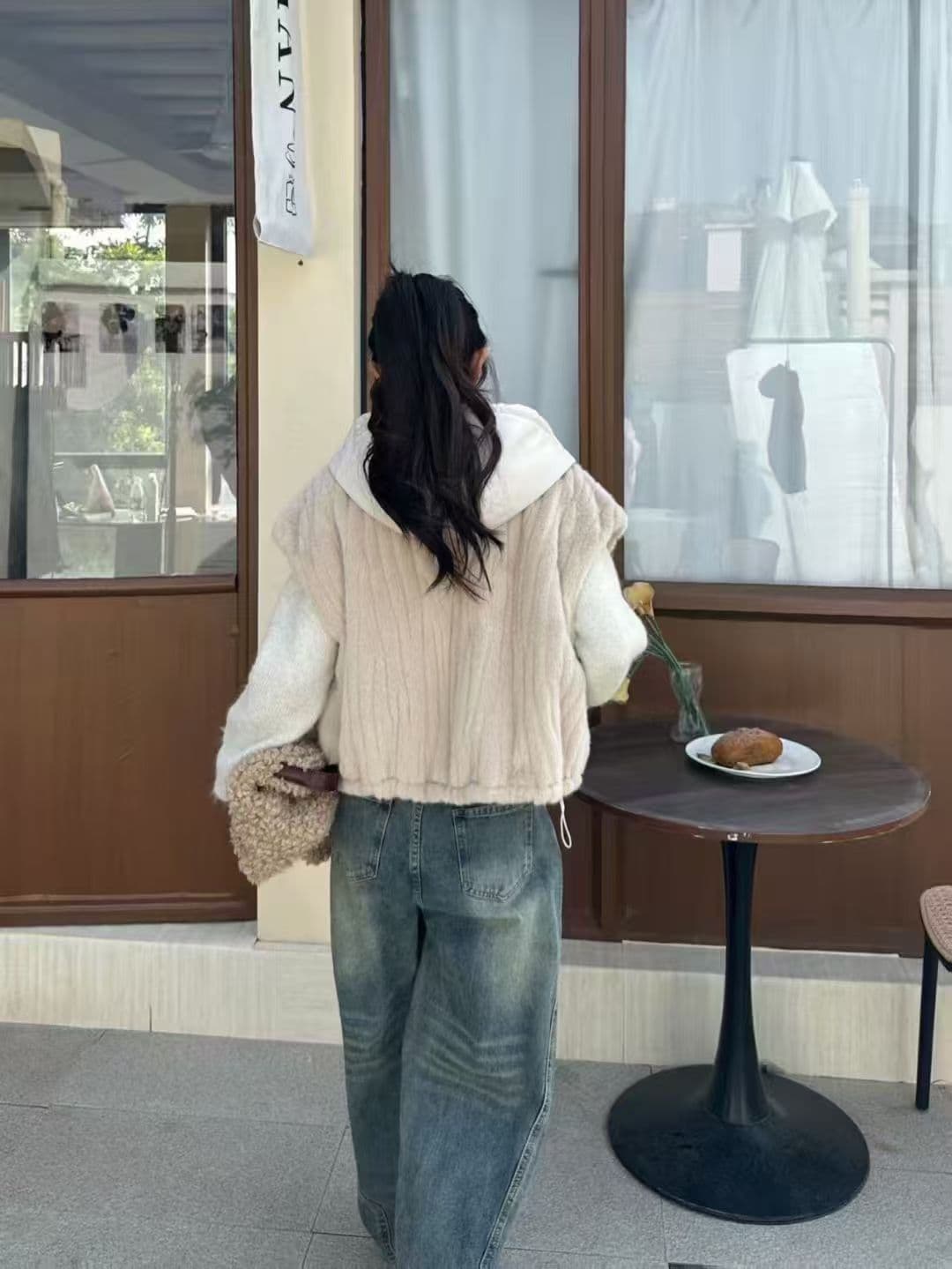 선물 화물 양면 착용 모피 베스트 여성 코트 겨울 착용 가져 가라. 솜을 넣은 후드 한국 스타일 조끼 맨위 상세 이미지 3