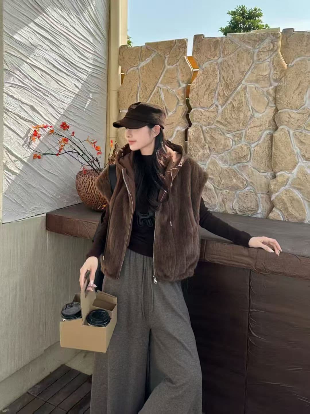 선물 화물 양면 착용 모피 베스트 여성 코트 겨울 착용 가져 가라. 솜을 넣은 후드 한국 스타일 조끼 맨위 상세 이미지 5