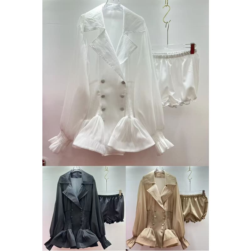 프랑스식 빛 럭셔리 낭만주의 레트로 긴팔 폴로 칼라 이중 버튼 정장 셔츠 드레스 디자인 센스 거품 소매 여성 드레스 이미지 4