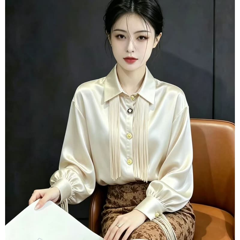 유럽 상품 무거운 작업 2026 가을 새로운 품격 술 셔츠 긴팔 고급 센스 고유 한 버클 디자인 센스 작은 대중 맨위 이미지 4