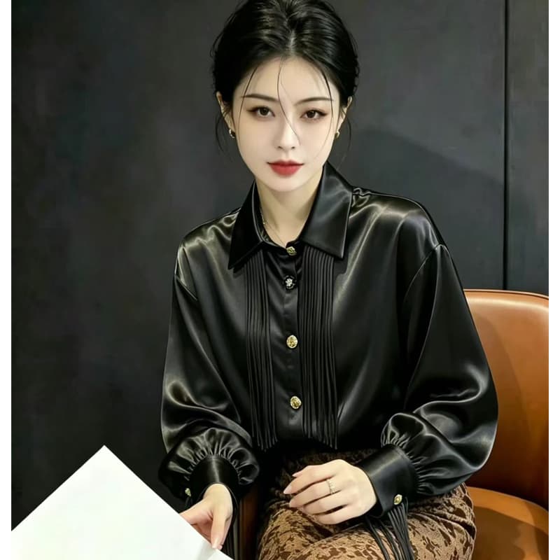유럽 상품 무거운 작업 2026 가을 새로운 품격 술 셔츠 긴팔 고급 센스 고유 한 버클 디자인 센스 작은 대중 맨위 이미지 3