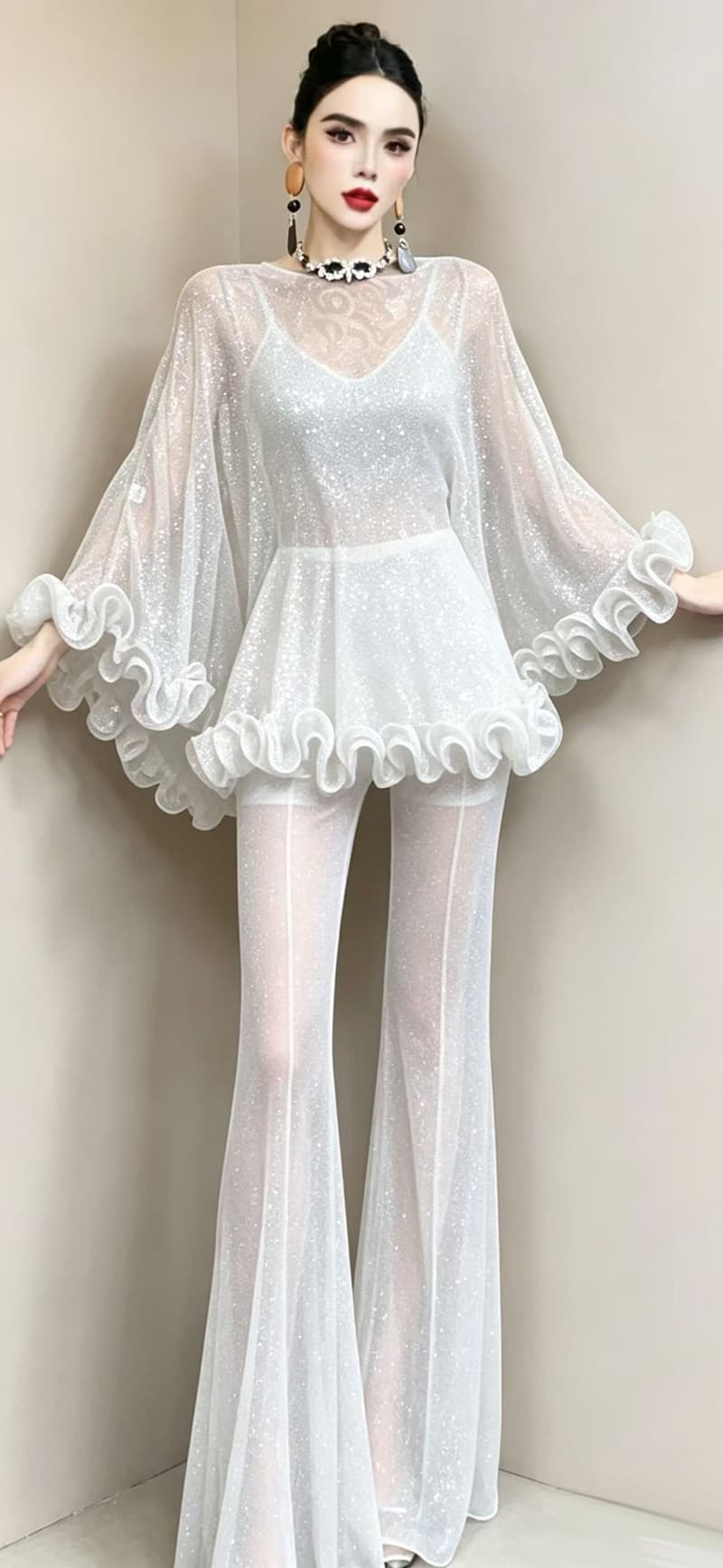 유럽 상품 디자인 센스 무거운 작업 프릴 시폰 셔츠 여성 블라우스 재킷 작은 대중 천 금빛 바람 다용도 외출용 어깨 상세 이미지 2