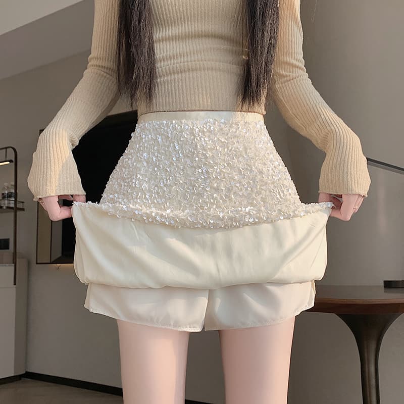 실사 2026 새로운 스팽글 치마 반신 스커트 봄 검정색 다용도 노출 방지 스팽글 한 마디 치마 짧은 치마 이미지 3