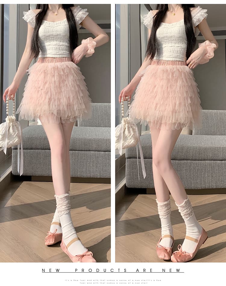 실사 아메리칸 핫걸 섹시함 작은 대중 망사 패치워크 반신 스커트 여성 봄 하이웨이스트 미니 스커트 퍼프 스커트 케이크 드레스 상세 이미지 19