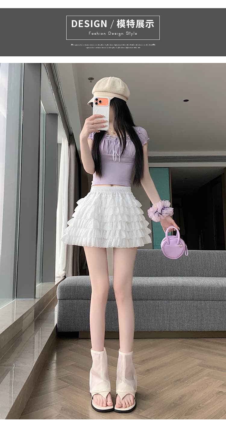 실사 발레 바람 레이스 레이스 케이크 반신 스커트 여성 여름 새로운 하이웨이스트 한 마디 노출 방지 퍼프 미니 스커트 상세 이미지 8