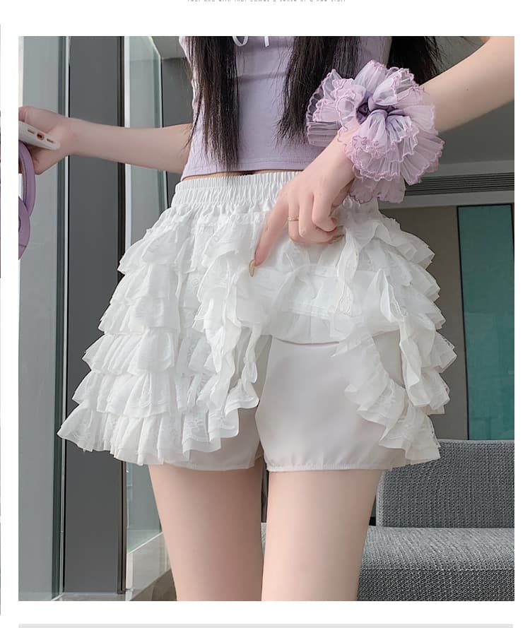 실사 발레 바람 레이스 레이스 케이크 반신 스커트 여성 여름 새로운 하이웨이스트 한 마디 노출 방지 퍼프 미니 스커트 상세 이미지 15