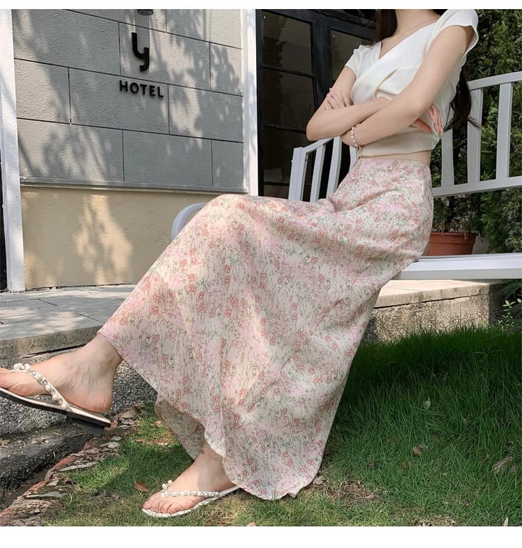 실사 프랑스식 꽃무늬 쉬폰 반신 스커트 여성 여름 새로운 슬림해 보이는 캐주얼 스트레이트 인어 꼬리 타이트 스커트 롱 스커트 여름 상세 이미지 15