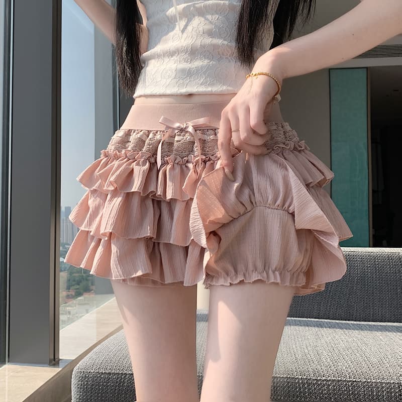 실사 프랑스식 퍼프 케이크 미니 스커트 여성 여름 새로운 작은 키 노출 방지 하이웨이스트 한 마디 플리츠 반신 스커트 이미지 3