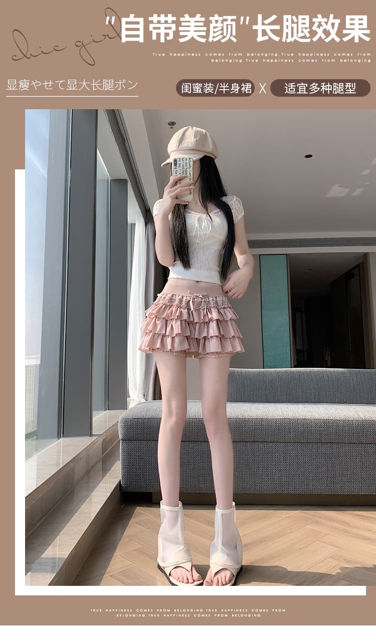 실사 프랑스식 퍼프 케이크 미니 스커트 여성 여름 새로운 작은 키 노출 방지 하이웨이스트 한 마디 플리츠 반신 스커트 상세 이미지 1