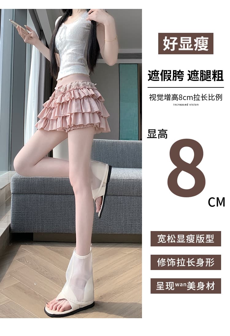 실사 프랑스식 퍼프 케이크 미니 스커트 여성 여름 새로운 작은 키 노출 방지 하이웨이스트 한 마디 플리츠 반신 스커트 상세 이미지 3