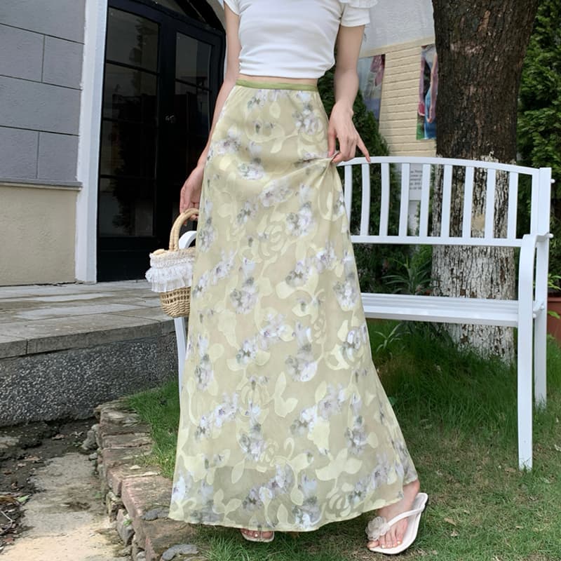 실사 프랑스식 부드러운 바람 꽃무늬 인어 꼬리 롱 스커트 여성 여름 새로운 소녀 바람 하이웨이스트 루즈핏 슬림해 보이는 반신 스커트 이미지 5