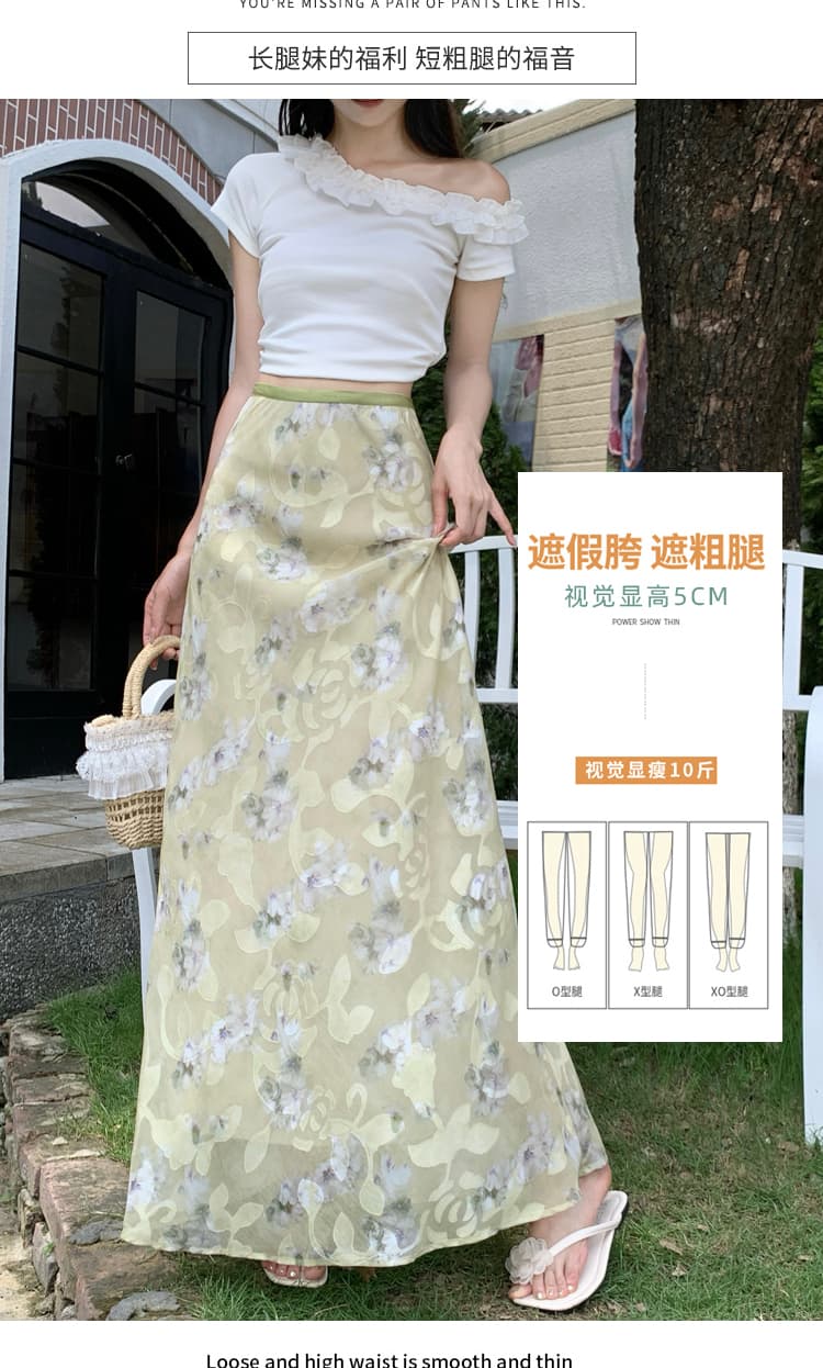 실사 프랑스식 부드러운 바람 꽃무늬 인어 꼬리 롱 스커트 여성 여름 새로운 소녀 바람 하이웨이스트 루즈핏 슬림해 보이는 반신 스커트 상세 이미지 5