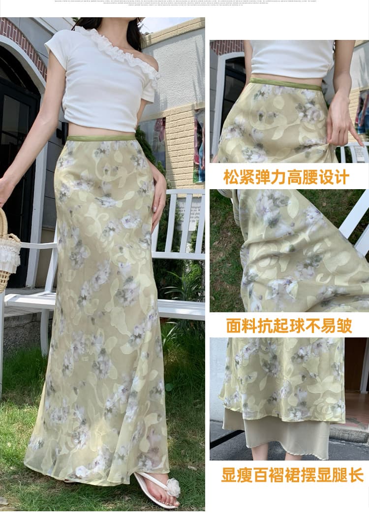 실사 프랑스식 부드러운 바람 꽃무늬 인어 꼬리 롱 스커트 여성 여름 새로운 소녀 바람 하이웨이스트 루즈핏 슬림해 보이는 반신 스커트 상세 이미지 7