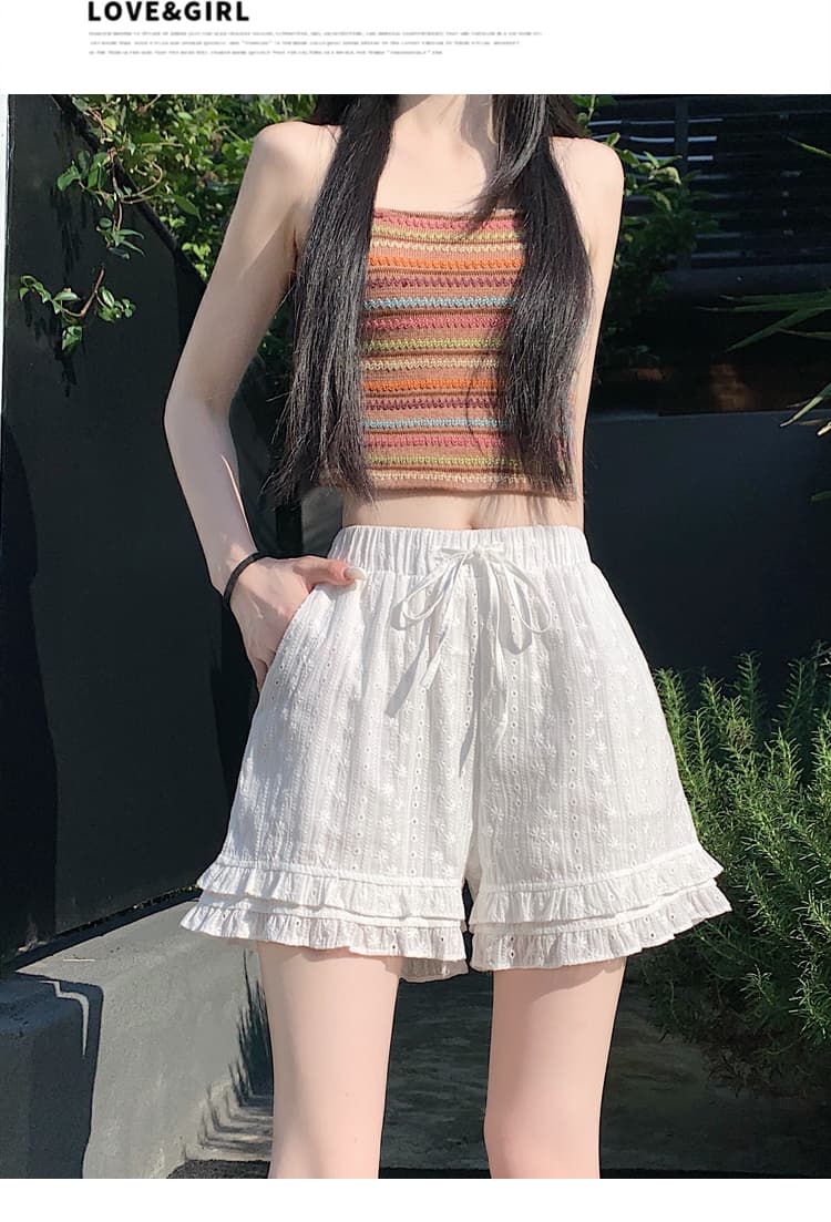 실사 안전 바지 여성 외출용 레이스 반바지 여름 화이트 루즈핏 레깅스 노출 방지 보험 바지 바지 상세 이미지 8