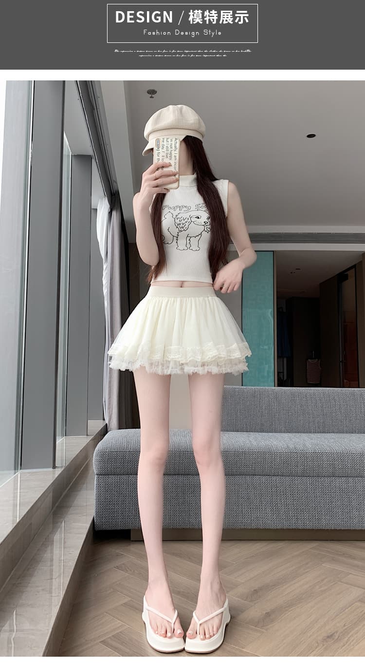 실사 프랑스식 품격 달콤함 패치워크 망사 반신 스커트 여름 새로운 한국 스타일 다용도 노출 방지 한 마디 미니 스커트 상세 이미지 9