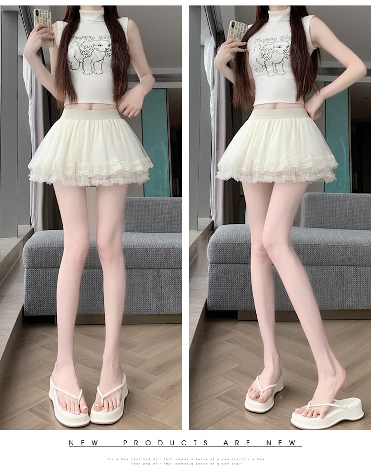 실사 프랑스식 품격 달콤함 패치워크 망사 반신 스커트 여름 새로운 한국 스타일 다용도 노출 방지 한 마디 미니 스커트 상세 이미지 10