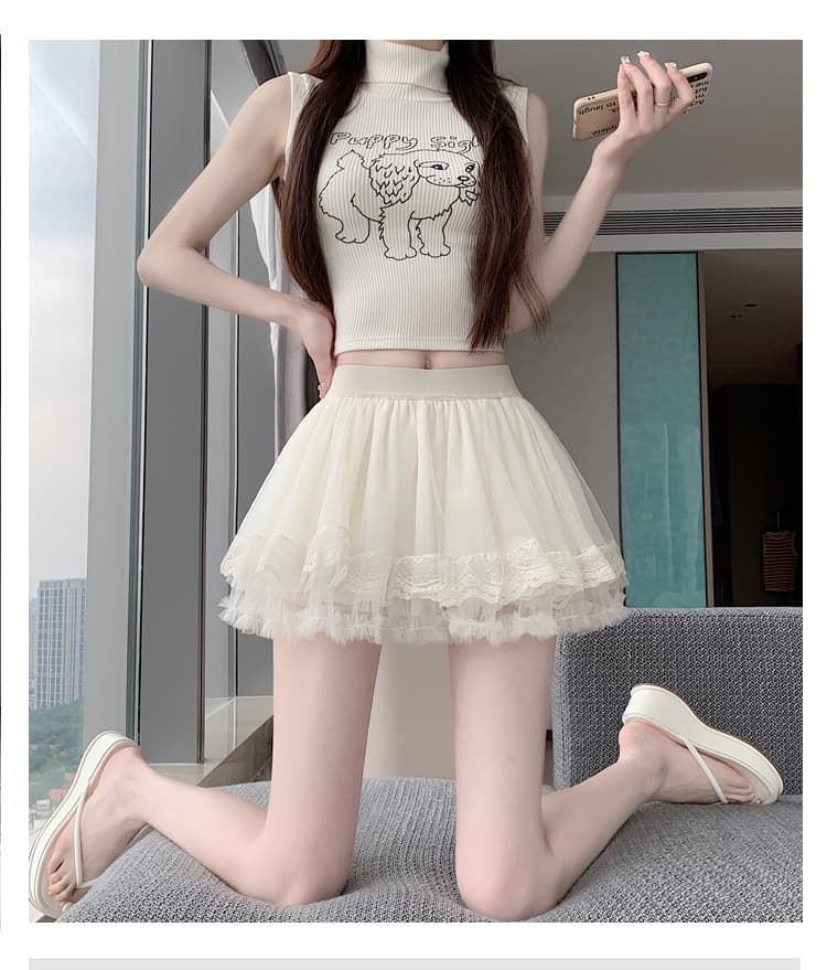 실사 프랑스식 품격 달콤함 패치워크 망사 반신 스커트 여름 새로운 한국 스타일 다용도 노출 방지 한 마디 미니 스커트 상세 이미지 11