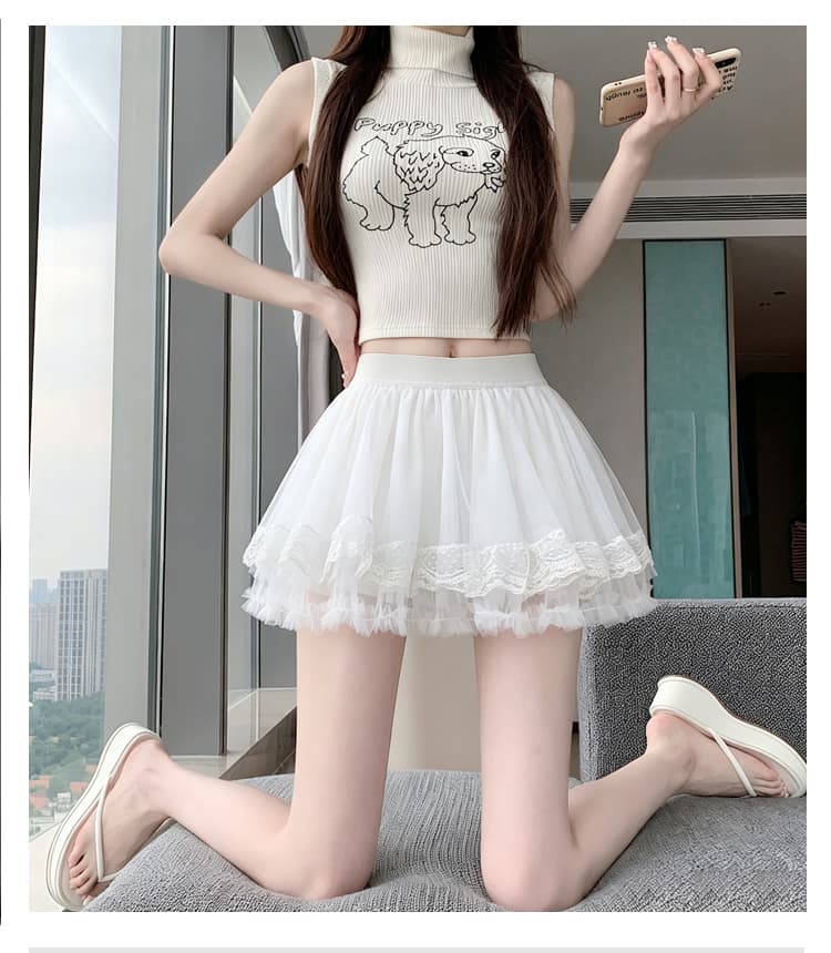 실사 프랑스식 품격 달콤함 패치워크 망사 반신 스커트 여름 새로운 한국 스타일 다용도 노출 방지 한 마디 미니 스커트 상세 이미지 19