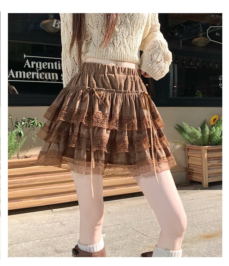실사 레이스 미니 스커트 여성 가을 겨울철 2026 년 새로운 발레 바람 케이크 드레스 하이웨이스트 한 마디 퍼프 반신 스커트 상세 이미지 10