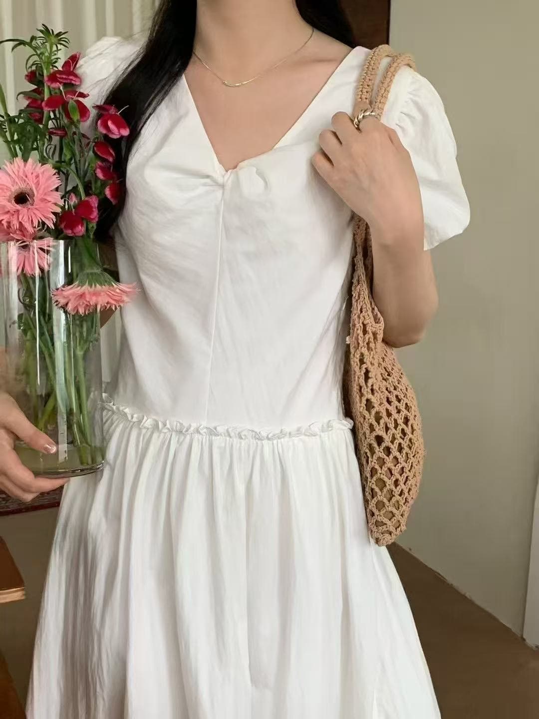 크기 있음 업데이트 한 부서 미니멀리즘 귀여운 연령 감소 허리 수축 프릴 다용도 출퇴근 드레스 상세 이미지 2