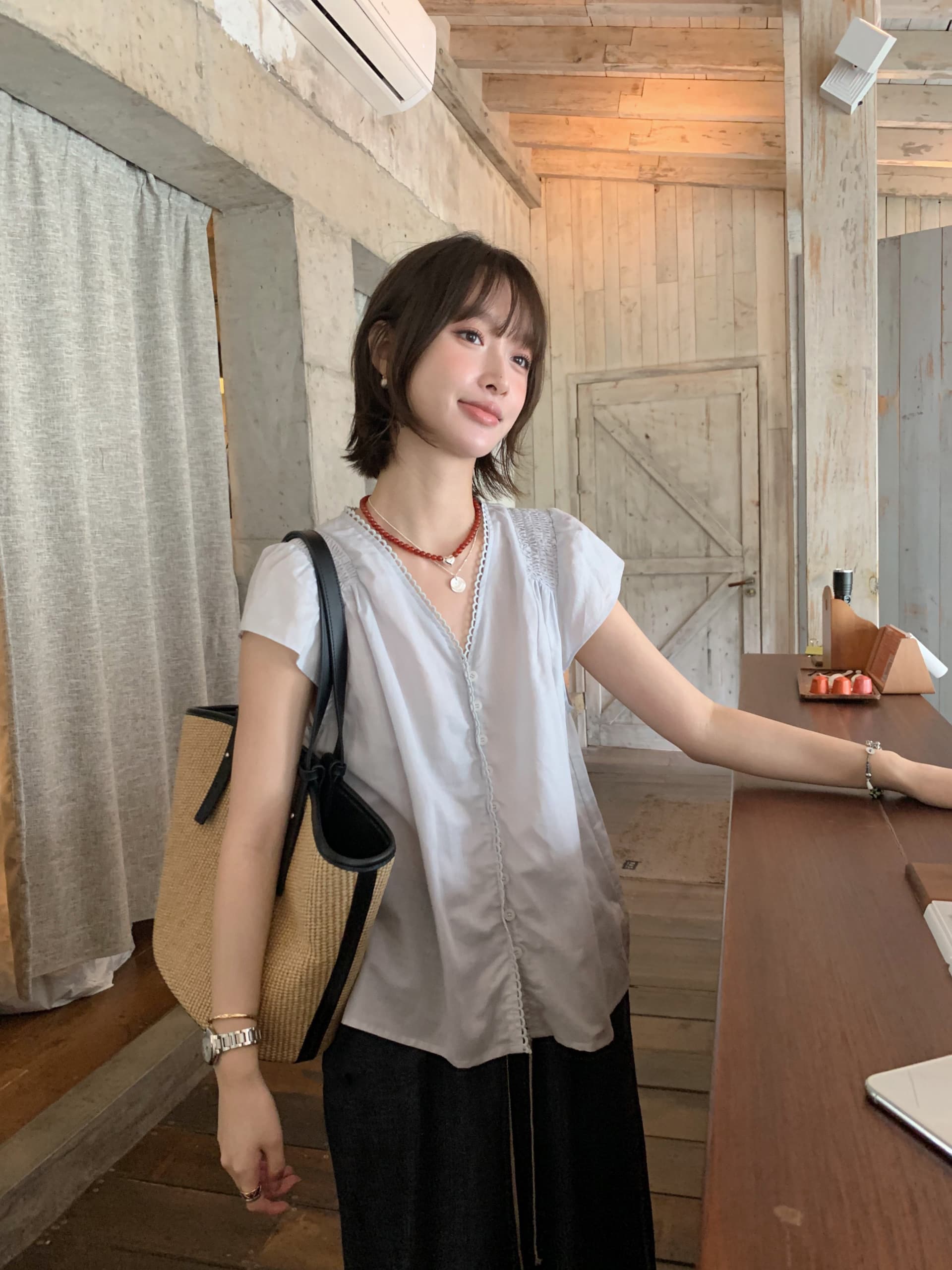 크기 있음 업데이트 한 부서 품격 싱글 줄 버튼 반팔 셔츠 루즈핏 다용도 여름 새로운 얇은 스타일 셔츠 상세 이미지 1