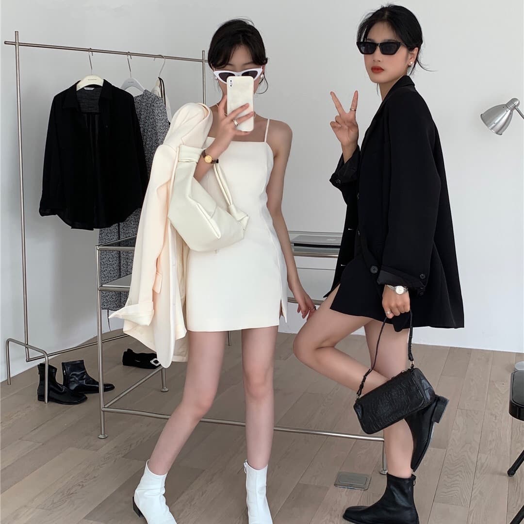 크기 있음 업데이트 품격 정장 루즈핏 재킷 출퇴근 인사이드 가져 가라. 슬립 기초 드레스 이미지 3