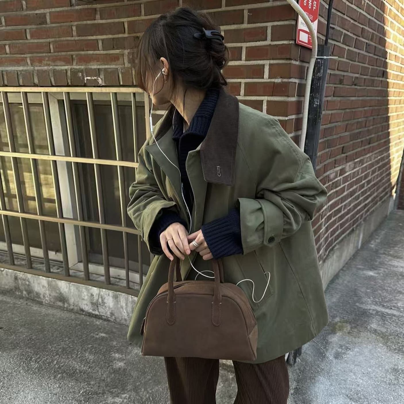 크기 있음 업데이트 한 부서 레트로 품격 루즈핏 배색 폴로 칼라 패치워크 지퍼 섹션 다용도 재킷 재킷 이미지 4