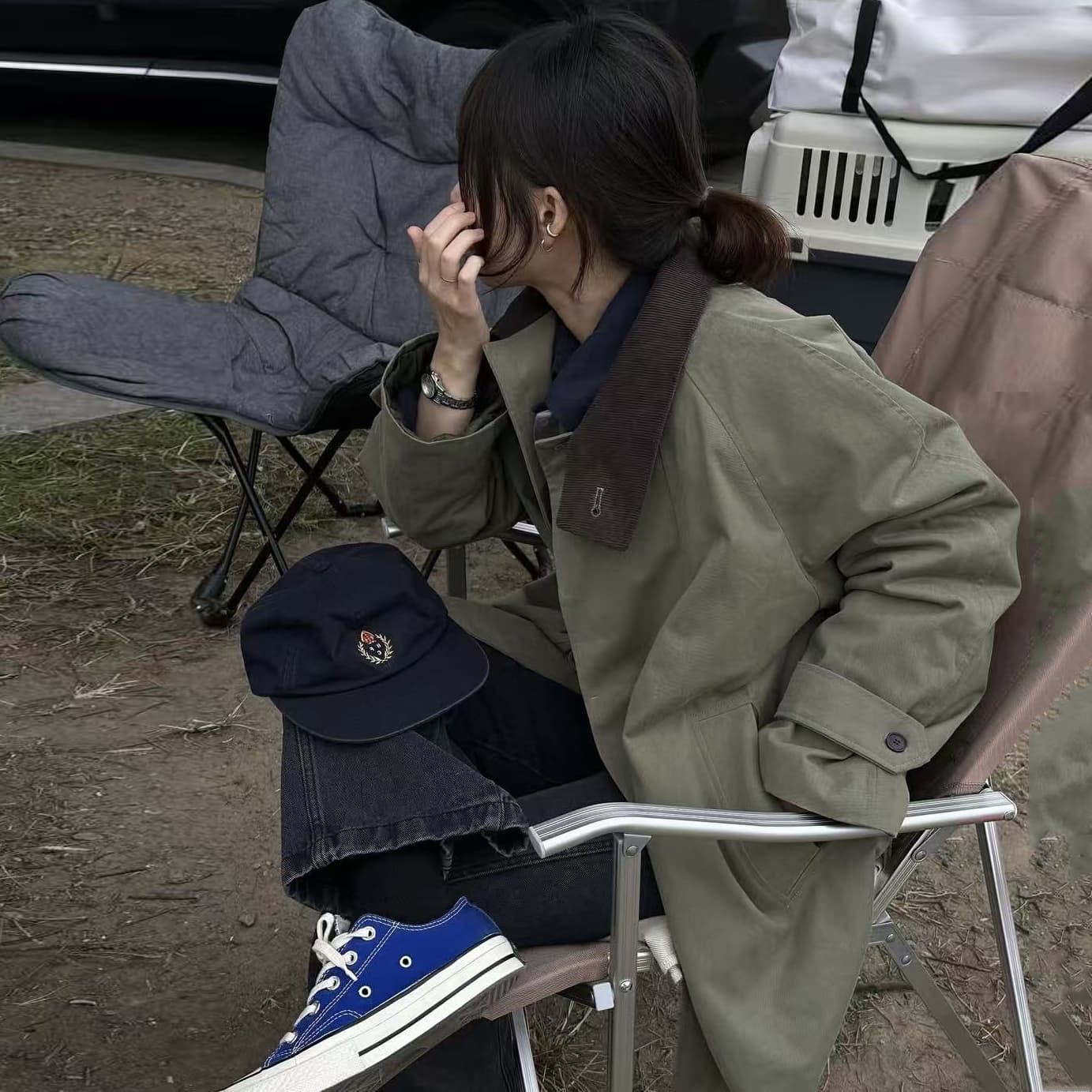 크기 있음 업데이트 한 부서 레트로 품격 루즈핏 배색 폴로 칼라 패치워크 지퍼 섹션 다용도 재킷 재킷 이미지 5
