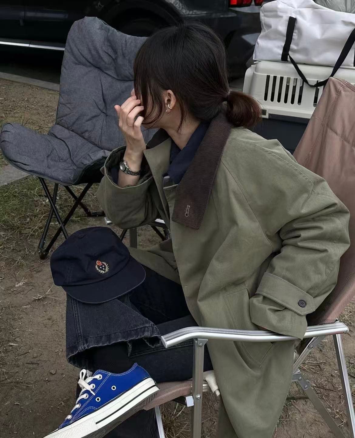 크기 있음 업데이트 한 부서 레트로 품격 루즈핏 배색 폴로 칼라 패치워크 지퍼 섹션 다용도 재킷 재킷 상세 이미지 1