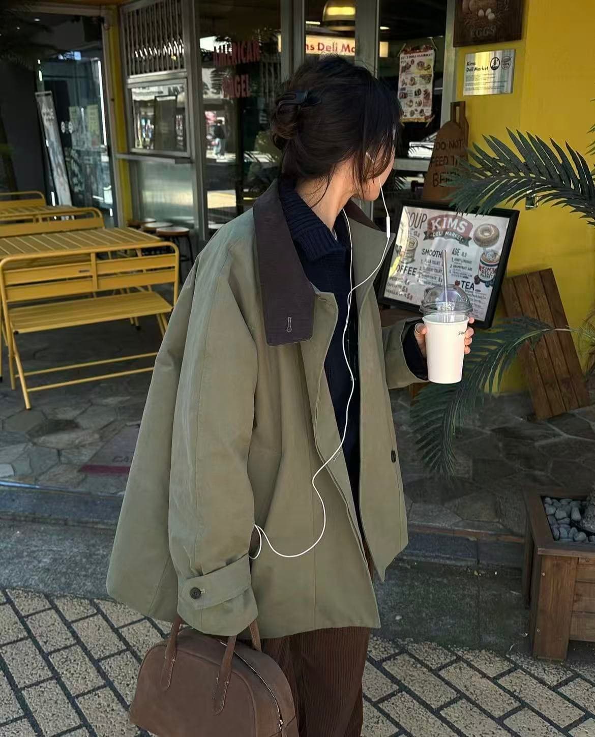 크기 있음 업데이트 한 부서 레트로 품격 루즈핏 배색 폴로 칼라 패치워크 지퍼 섹션 다용도 재킷 재킷 상세 이미지 3