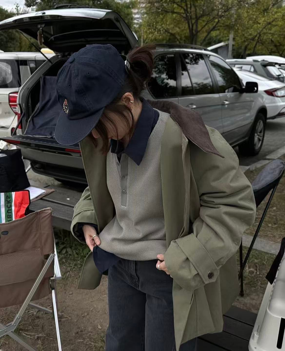 크기 있음 업데이트 한 부서 레트로 품격 루즈핏 배색 폴로 칼라 패치워크 지퍼 섹션 다용도 재킷 재킷 상세 이미지 5