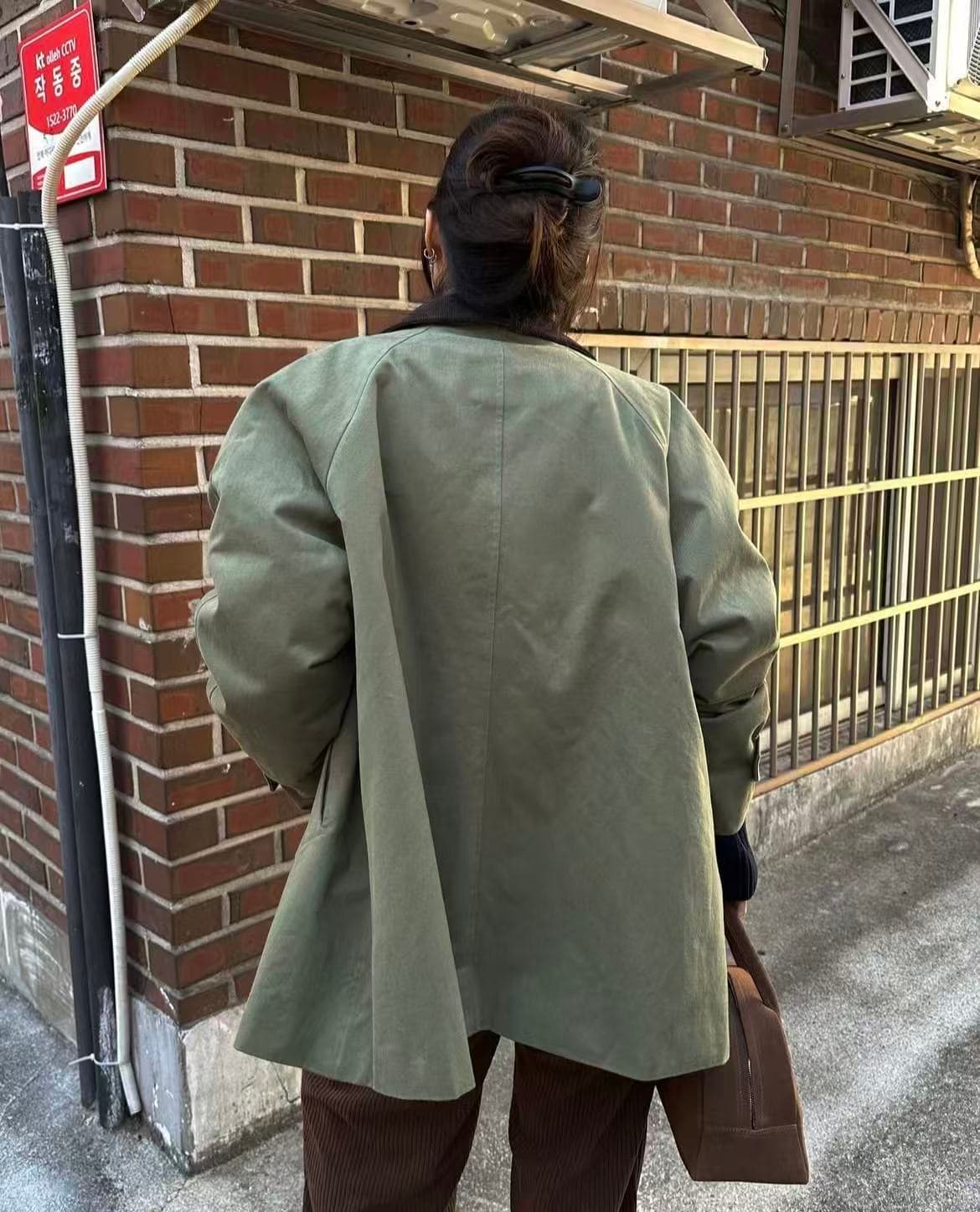 크기 있음 업데이트 한 부서 레트로 품격 루즈핏 배색 폴로 칼라 패치워크 지퍼 섹션 다용도 재킷 재킷 상세 이미지 8
