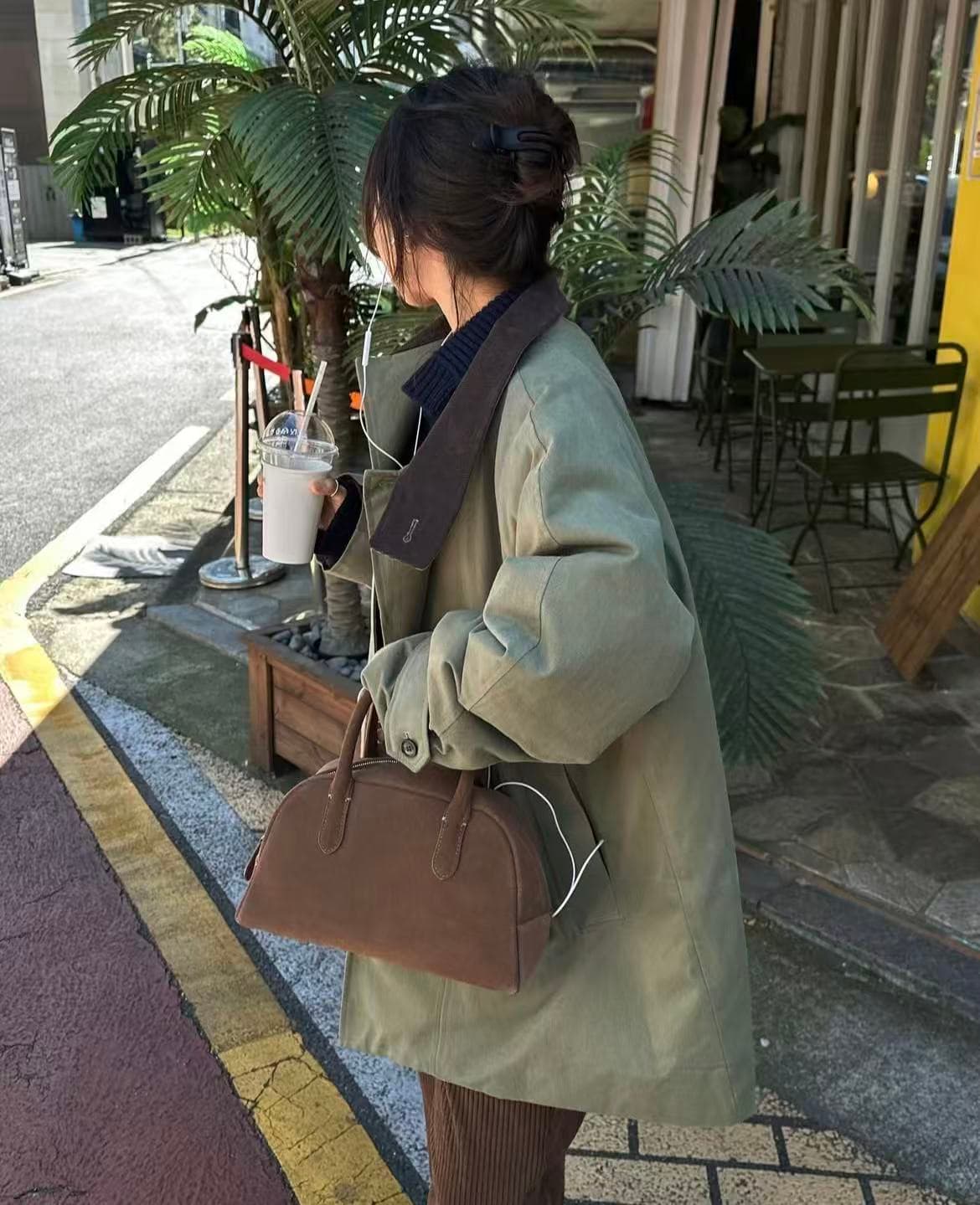 크기 있음 업데이트 한 부서 레트로 품격 루즈핏 배색 폴로 칼라 패치워크 지퍼 섹션 다용도 재킷 재킷 상세 이미지 10