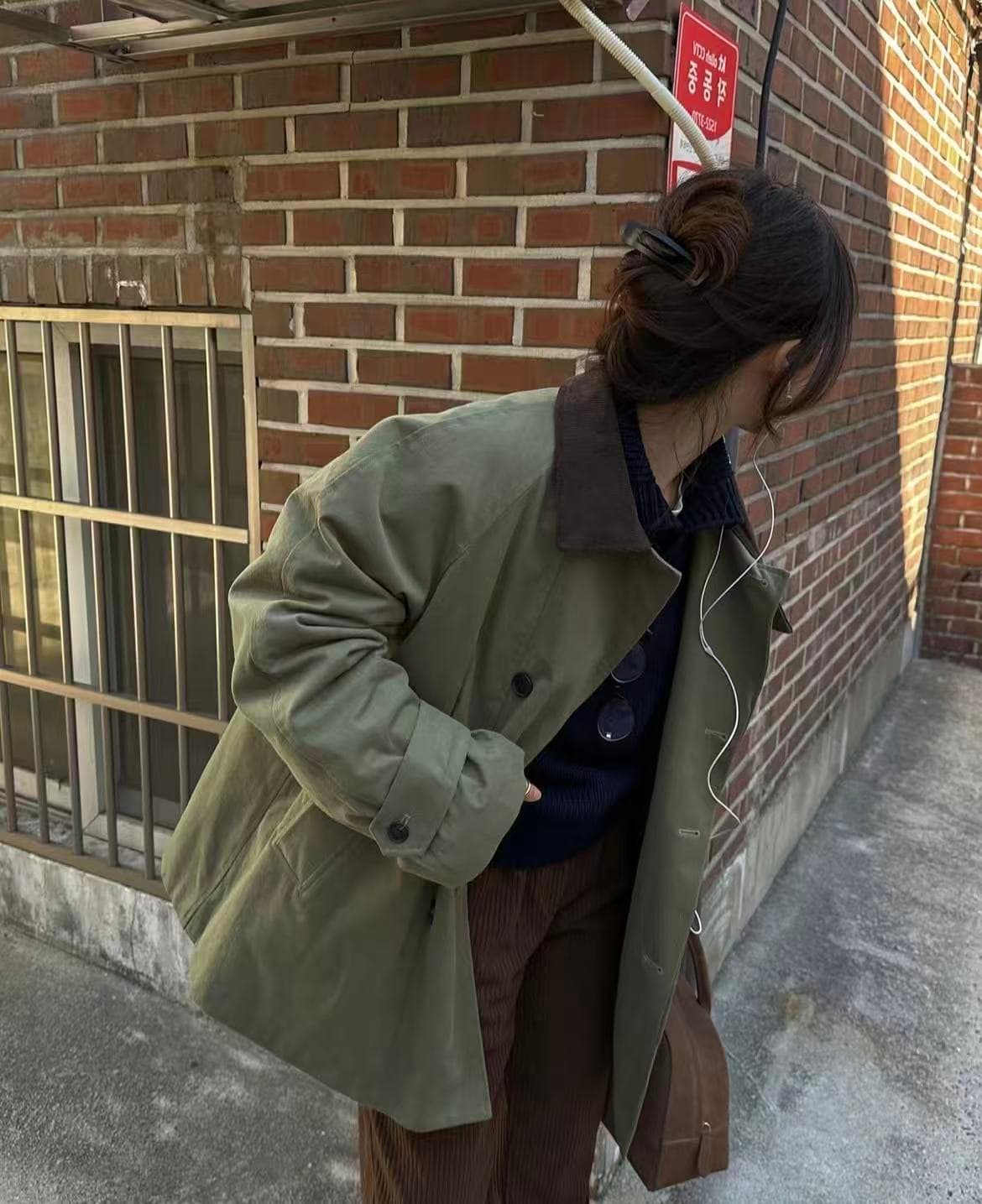 크기 있음 업데이트 한 부서 레트로 품격 루즈핏 배색 폴로 칼라 패치워크 지퍼 섹션 다용도 재킷 재킷 상세 이미지 16
