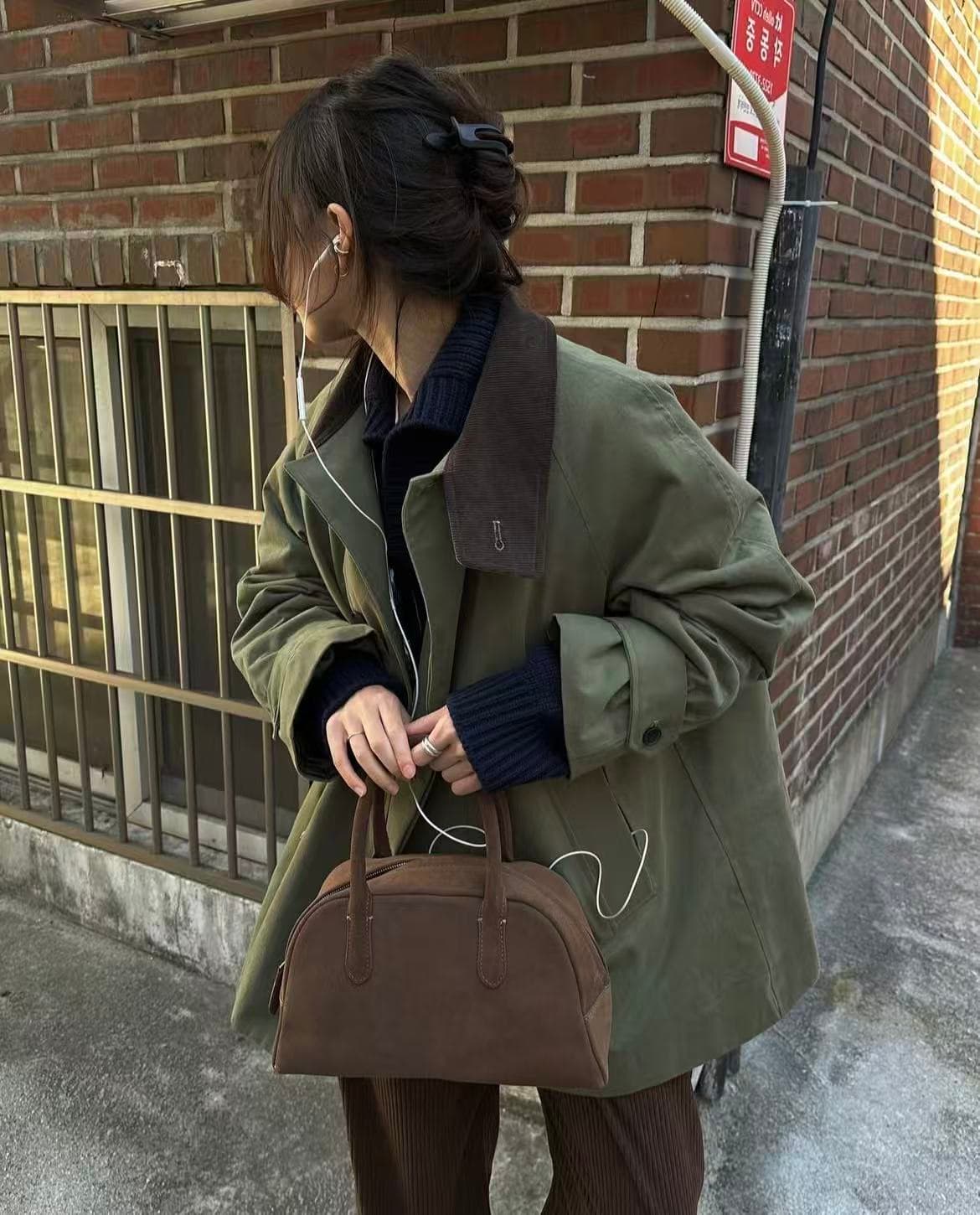 크기 있음 업데이트 한 부서 레트로 품격 루즈핏 배색 폴로 칼라 패치워크 지퍼 섹션 다용도 재킷 재킷 상세 이미지 17