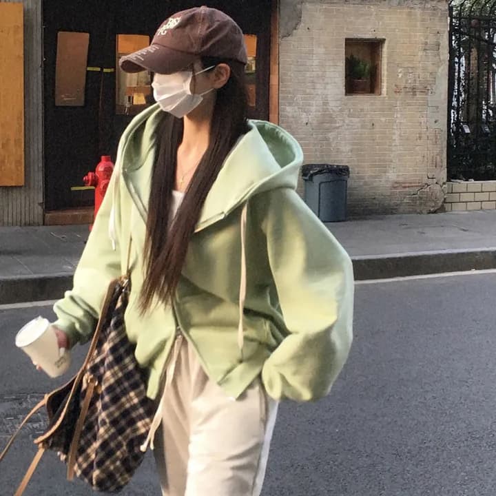 크기 있음 업데이트 한 부서 미니멀리즘 거리 바람 출퇴근 다용도 긴팔 후드 지퍼 루즈핏 후드티 재킷