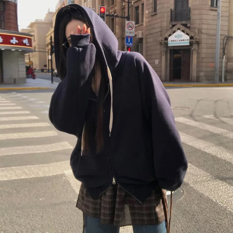 크기 있음 업데이트 한 부서 미니멀리즘 거리 바람 출퇴근 다용도 긴팔 후드 지퍼 루즈핏 후드티 재킷 이미지 4
