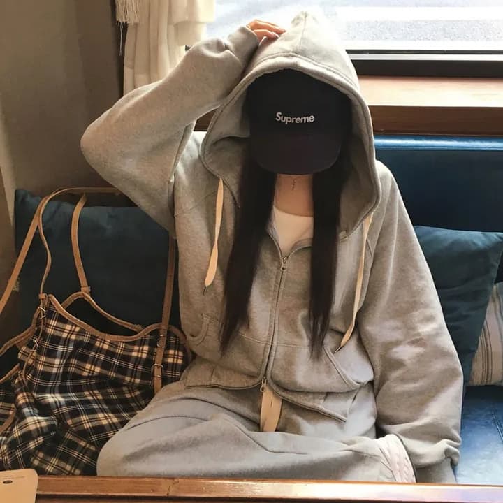 크기 있음 업데이트 한 부서 미니멀리즘 거리 바람 출퇴근 다용도 긴팔 후드 지퍼 루즈핏 후드티 재킷 이미지 3