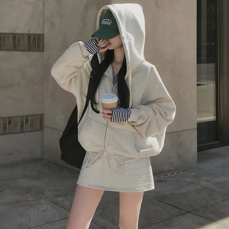 크기 있음 업데이트 한 부서 미니멀리즘 거리 바람 출퇴근 다용도 긴팔 후드 지퍼 루즈핏 후드티 재킷 이미지 5