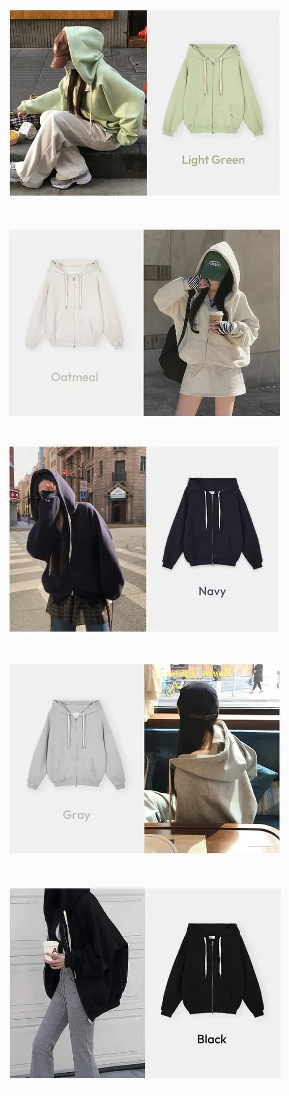 크기 있음 업데이트 한 부서 미니멀리즘 거리 바람 출퇴근 다용도 긴팔 후드 지퍼 루즈핏 후드티 재킷 상세 이미지 1