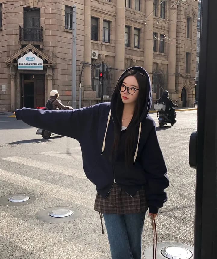 크기 있음 업데이트 한 부서 미니멀리즘 거리 바람 출퇴근 다용도 긴팔 후드 지퍼 루즈핏 후드티 재킷 상세 이미지 23