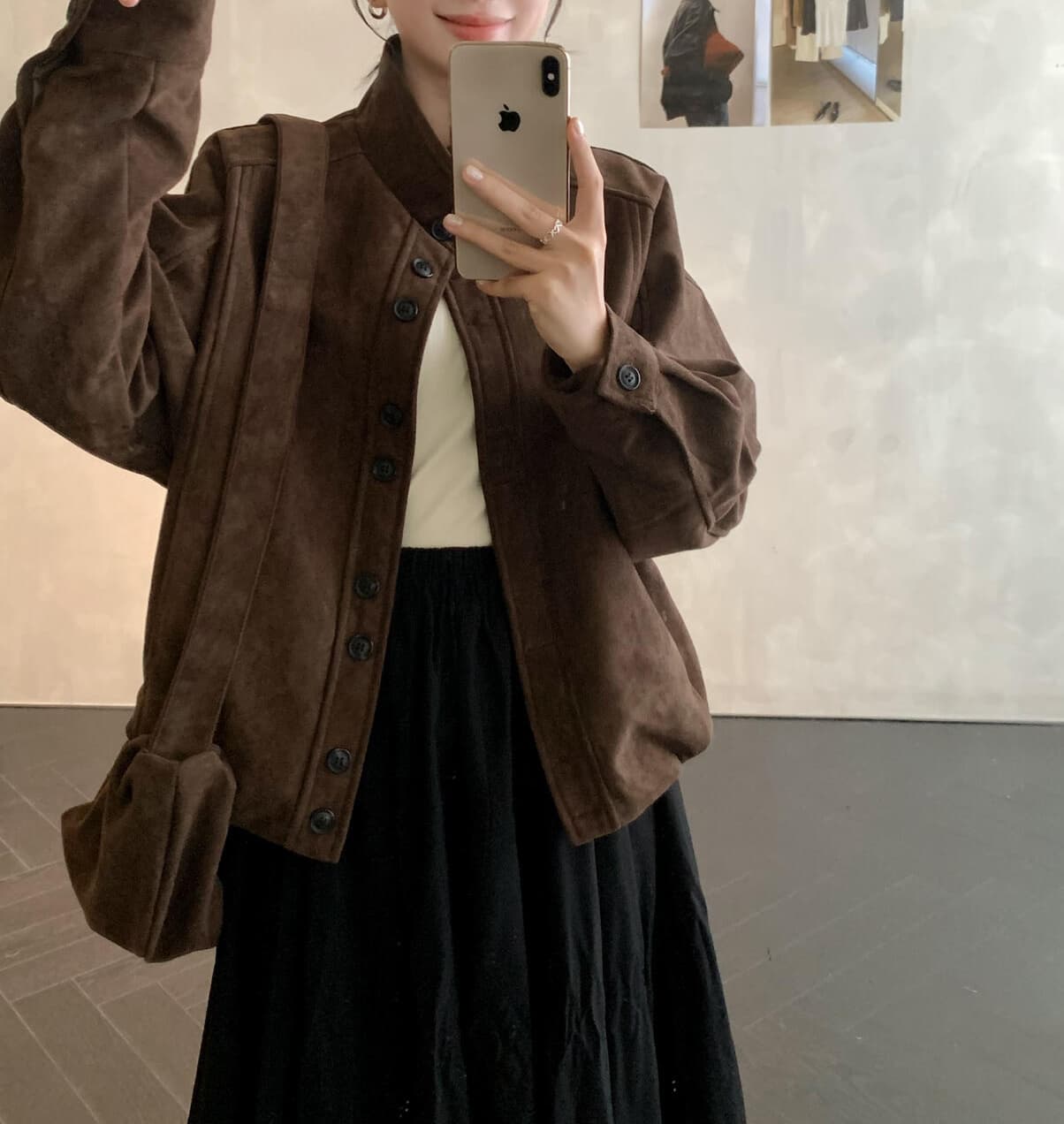 크기 있음 업데이트 프랑스식 아름다움 라드. 레트로 루즈핏 사슴 캐시미어 야구 유니폼 잘 생긴 오토바이 재킷 경기 가방 상세 이미지 17