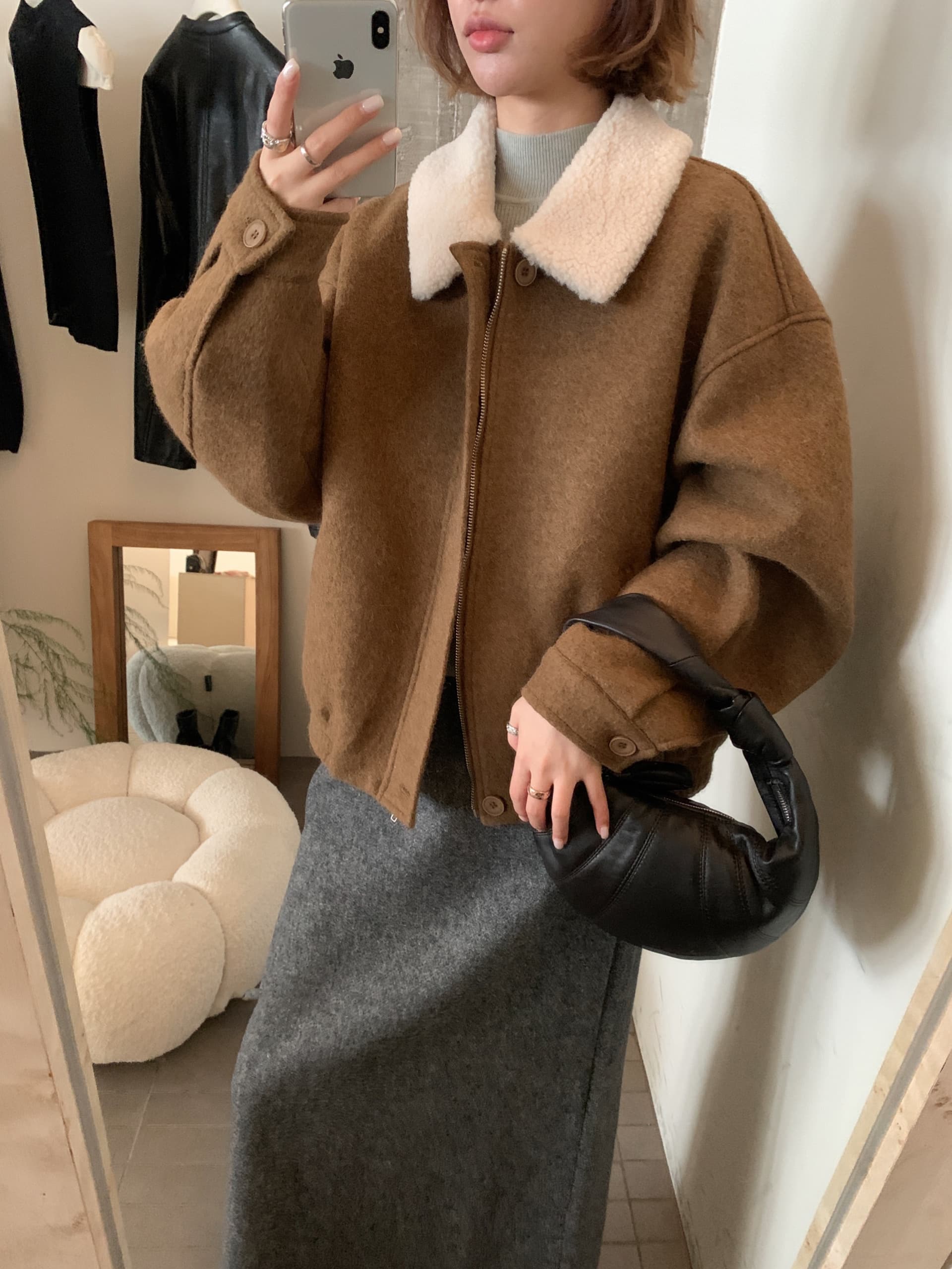 크기 있음 업데이트 한 부서 폴로 칼라 패치워크 색상 모직 외투 지퍼 보온 다용도 모직 맨위 상세 이미지 8