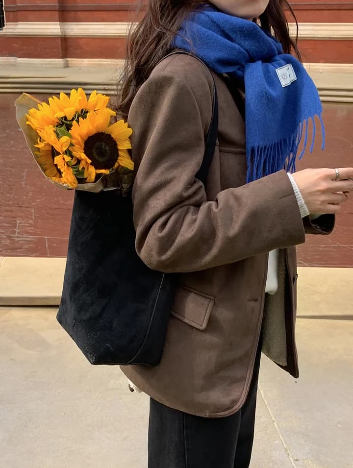 크기 있음 업데이트 프랑스식 레트로 가을 겨울 분위기 센스 스웨이드 원단 재킷 정장 칼라 털이 있는 네리 보온 재킷 상세 이미지 15