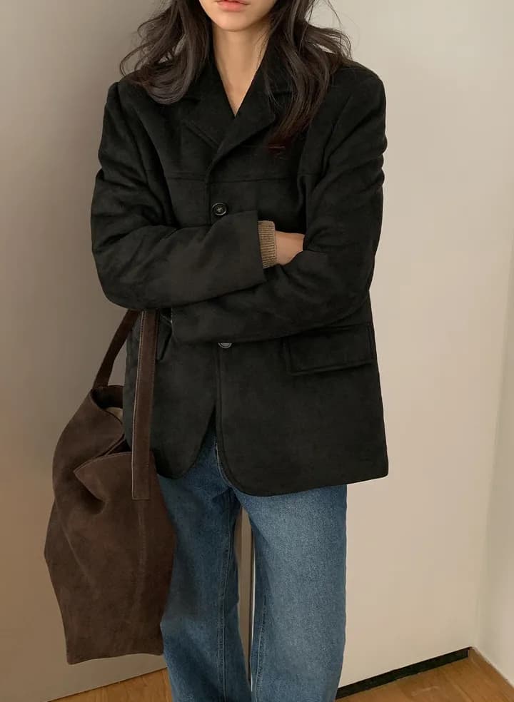 크기 있음 업데이트 프랑스식 레트로 가을 겨울 분위기 센스 스웨이드 원단 재킷 정장 칼라 털이 있는 네리 보온 재킷 상세 이미지 26