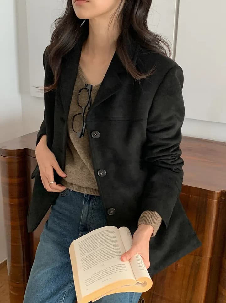크기 있음 업데이트 프랑스식 레트로 가을 겨울 분위기 센스 스웨이드 원단 재킷 정장 칼라 털이 있는 네리 보온 재킷 상세 이미지 29