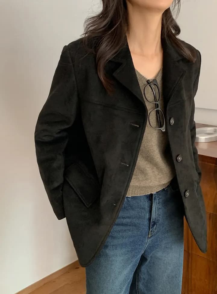 크기 있음 업데이트 프랑스식 레트로 가을 겨울 분위기 센스 스웨이드 원단 재킷 정장 칼라 털이 있는 네리 보온 재킷 상세 이미지 30