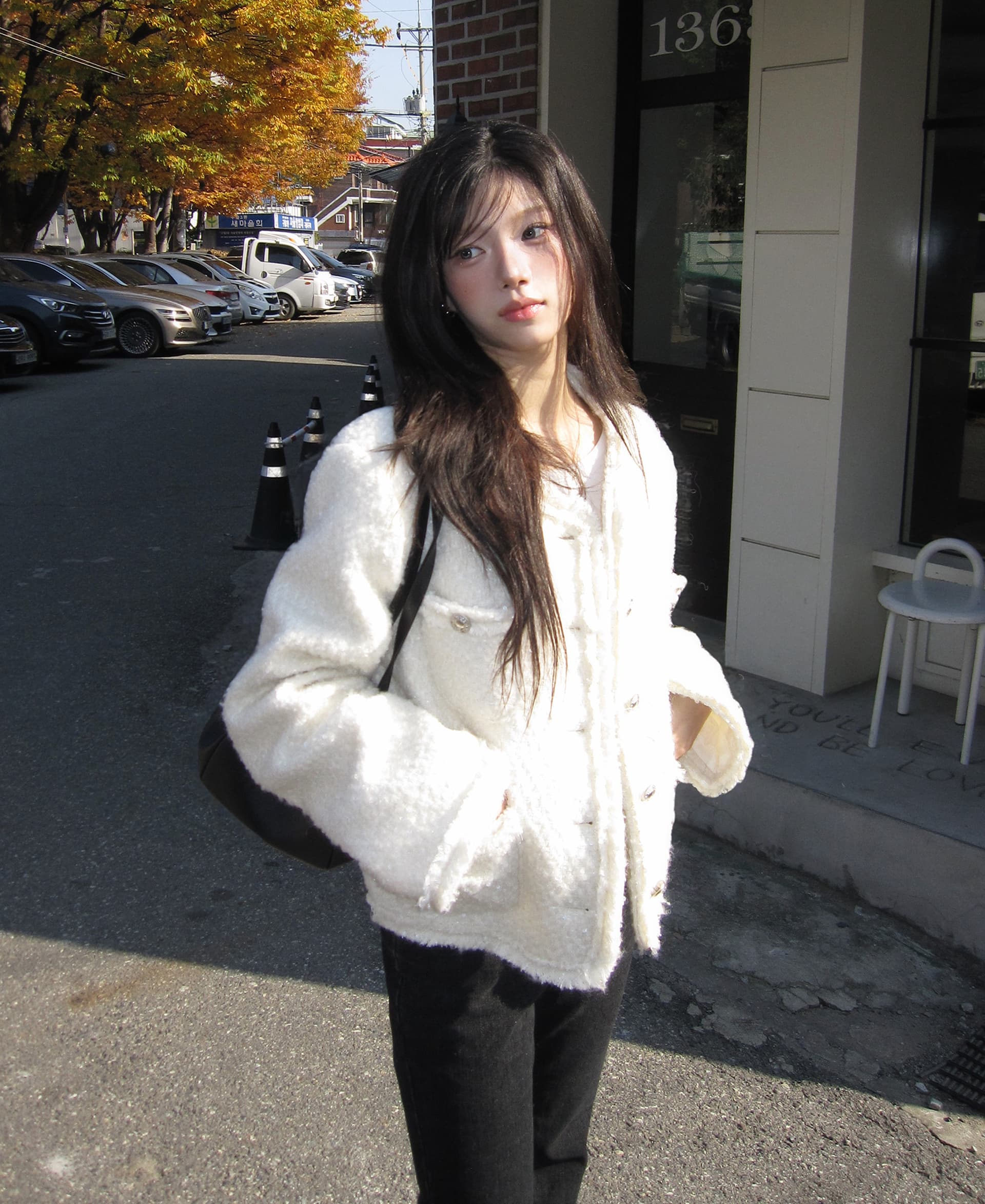 크기 있음 업데이트 한 부서 품격 우아함 작은 샤넬 스타일 미니멀리즘 라운드 넥 싱글 줄 버튼 보온 트위드 짧은 외투 상세 이미지 21