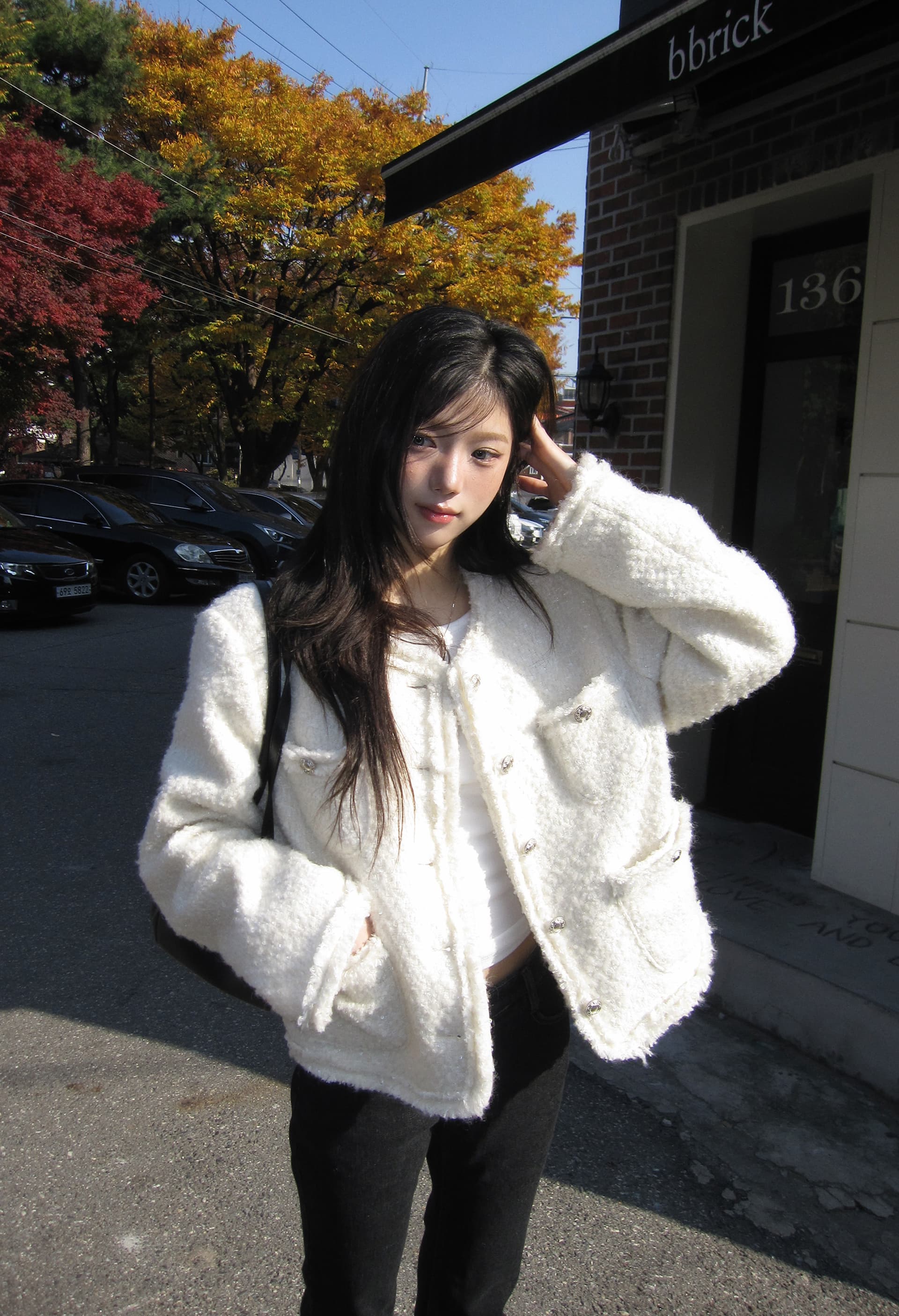 크기 있음 업데이트 한 부서 품격 우아함 작은 샤넬 스타일 미니멀리즘 라운드 넥 싱글 줄 버튼 보온 트위드 짧은 외투 상세 이미지 22